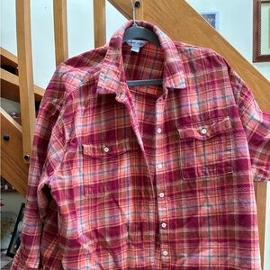 Red and Orange Plaid Flannel Button-Up Shirt Old Navy XXL Boyfriend